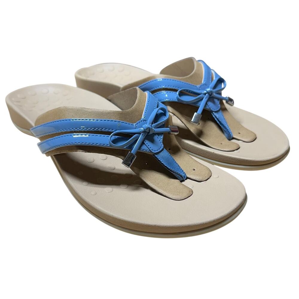 Vionic Bella X Blue Shadow Patent Bow Thong Sandal Women's Size 12M New in Box